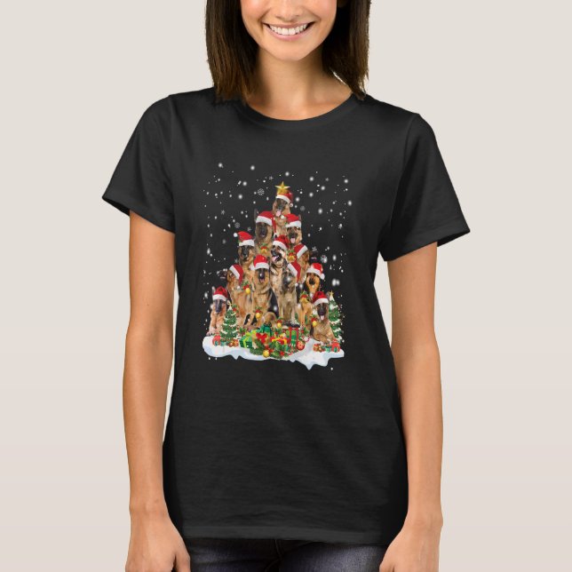 German Sherphed Christmas Tree Santa Hat Pajama Do T-Shirt (Front)