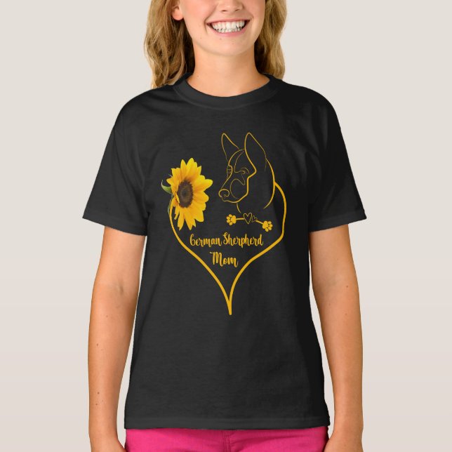German Sherpherd Mom With Sunflower K9 Lovers T-Shirt (Front)
