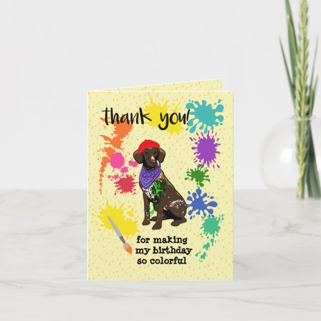 German Short Haired Pointer Dog Fun Art Birthday   Letterpress Thank You Card (Front)