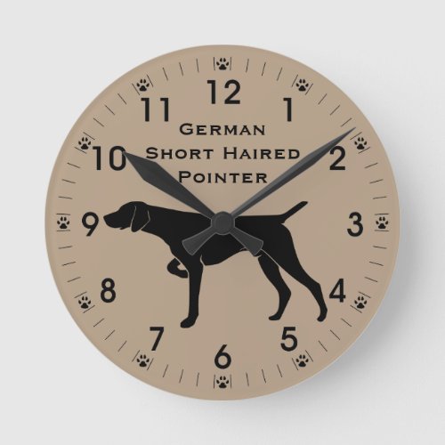 German Short Haired Pointer Dog Silhouette Round Clock