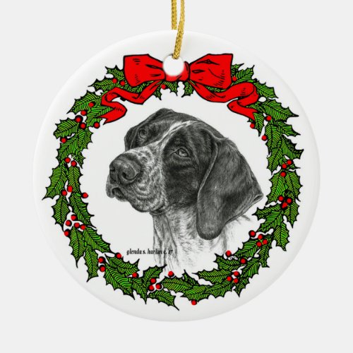 German Shorthair Pointer Art by Glenda S Harlan Ceramic Ornament