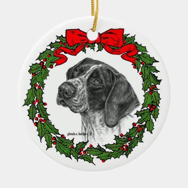 German Shorthair Pointer Art by Glenda S. Harlan Ceramic Ornament (Front)