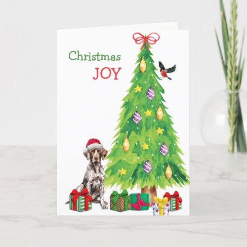 German Shorthair Pointer Bird and Christmas Tree Holiday Card