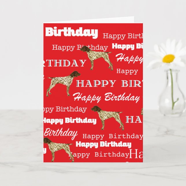 German Shorthair Pointer Birthday Card,, Red Card (Small Plant)