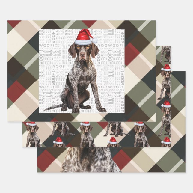 German Shorthair Pointer Christmas Dog Plaid Wrapping Paper Sheets (Set)