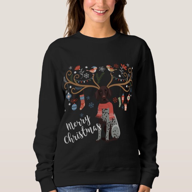 German Shorthair Pointer Christmas Reindeer Dog Sweatshirt (Front)