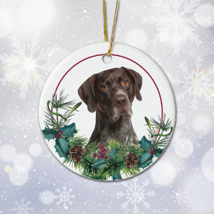 German Shorthair Pointer Dog Evergreen Wreath Ceramic Ornament