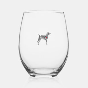 German Shorthair Pointer I GSP Dog Mom I Love Hear Stemless Wine Glass