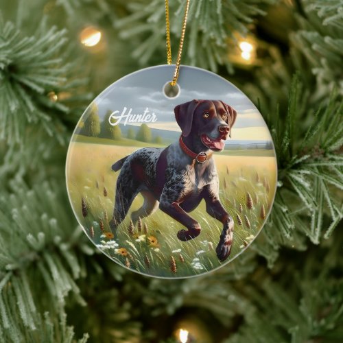 German Shorthair Pointer Running Ceramic Ornament