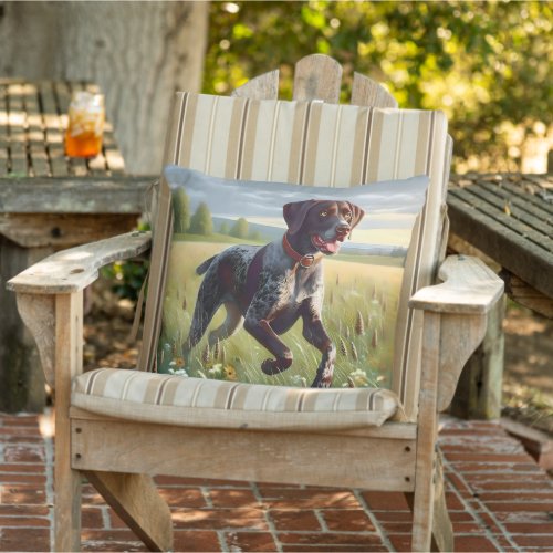 German Shorthair Pointer Running Outdoor Pillow