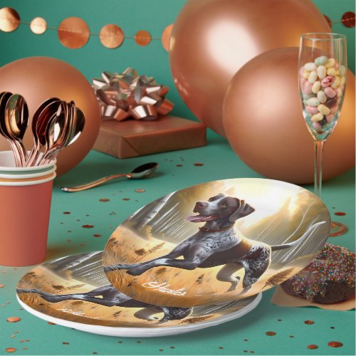 German Shorthair Pointer Running Paper Plates