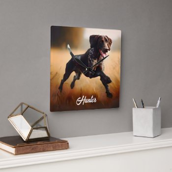 German Shorthair Pointer Running Square Wall Clock by DakotaInspired at Zazzle