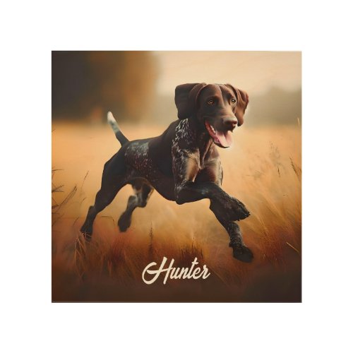 German Shorthair Pointer Running Wood Wall Art