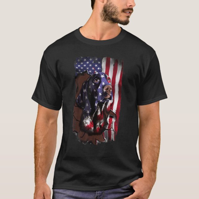 German Shorthaired American Flag  4th Of July T-Shirt (Front)