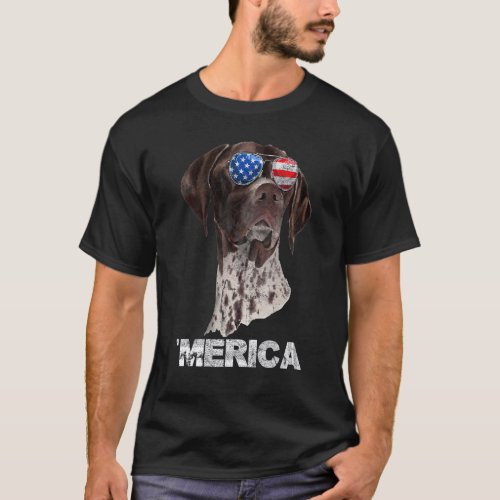 German Shorthaired Pointer American Usa Flag 4th O T_Shirt