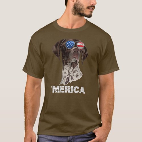 German Shorthaired Pointer American USA Flag 4th T_Shirt
