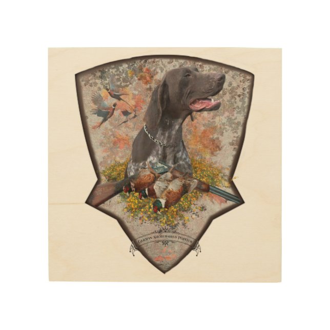German Shorthaired Pointer ,autumn  Tapestry Poste Wood Wall Art (Front)