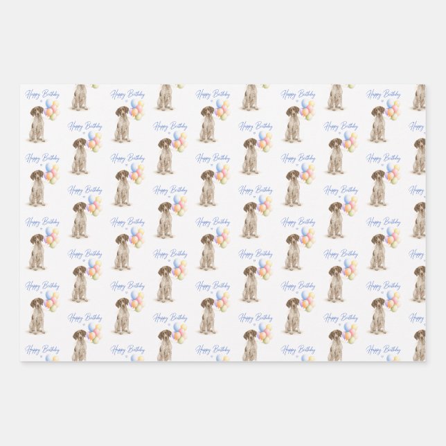 German Shorthaired Pointer Birthday Wrapping Paper Sheets (Front)