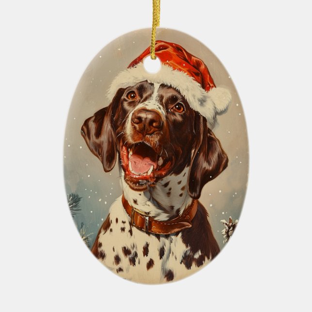 German Shorthaired Pointer Christmas Ceramic Ornament (Front)