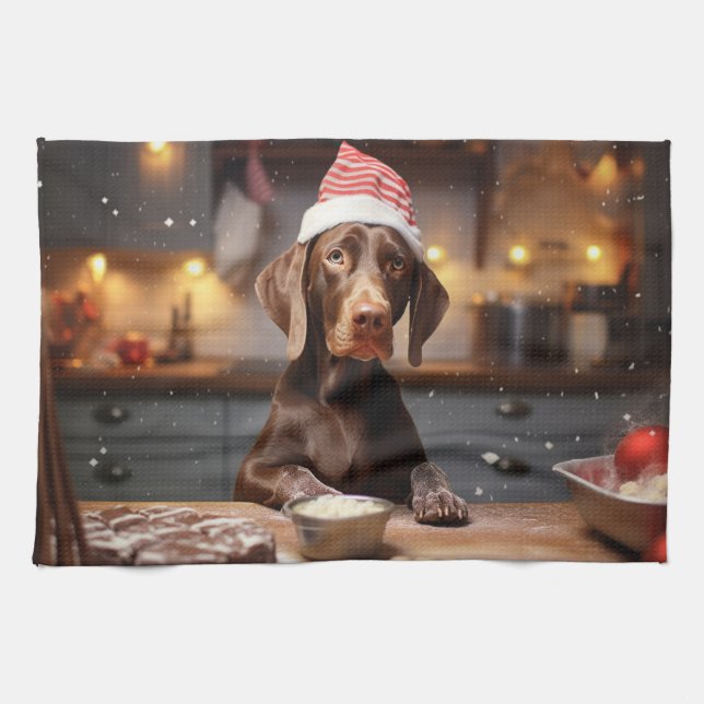 German Shorthaired Pointer Christmas Cookies Kitchen Towel (Horizontal)