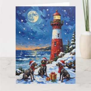 German Shorthaired Pointer Christmas Lighthouse Card