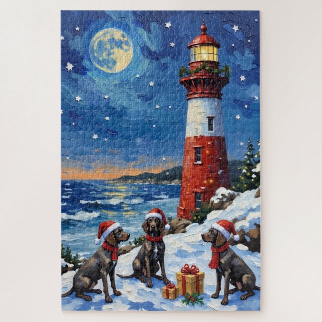 German Shorthaired Pointer Christmas Lighthouse Jigsaw Puzzle (Vertical)
