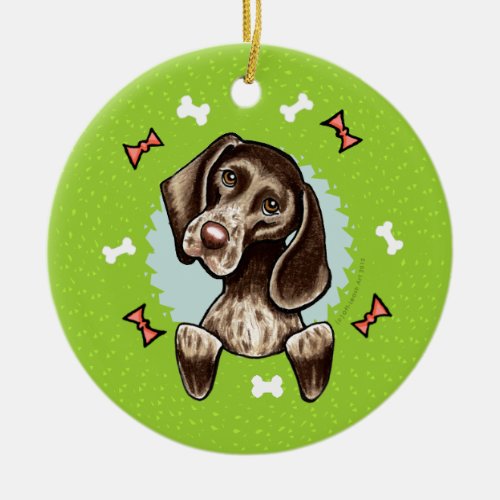 German Shorthaired Pointer Christmas Wreath Ceramic Ornament