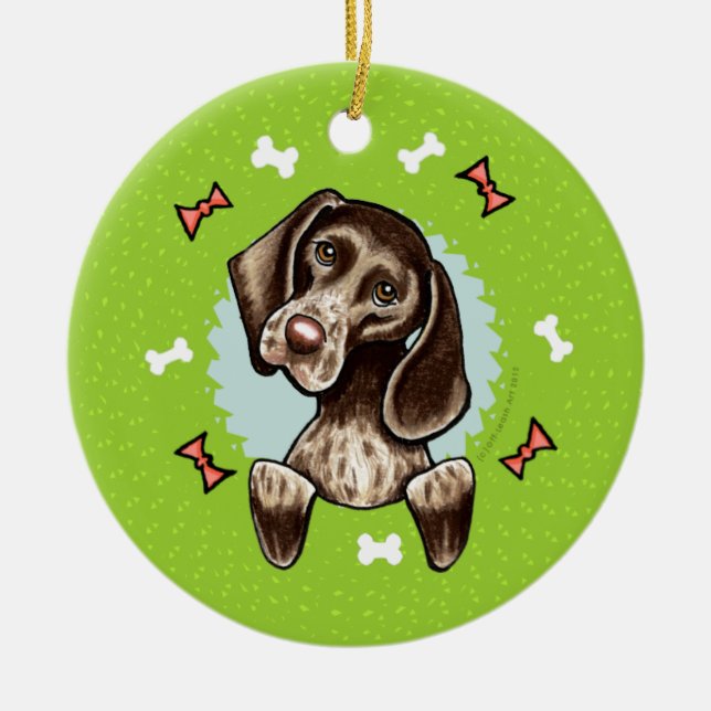 German Shorthaired Pointer Christmas Wreath Ceramic Ornament (Front)