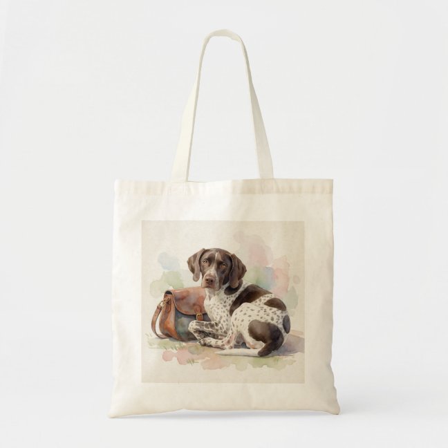 German Shorthaired Pointer Curled Beside The Leath Tote Bag