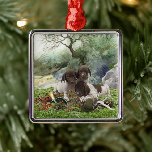 German Shorthaired Pointer cute  puppies       Metal Ornament (Tree)
