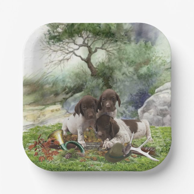 German Shorthaired Pointer cute  puppies      Paper Plates (Front)
