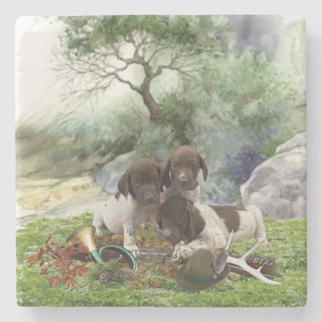 German Shorthaired Pointer cute  puppies      Stone Coaster (Front)