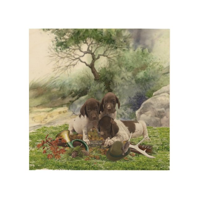 German Shorthaired Pointer cute  puppies  Wood Wall Art (Front)