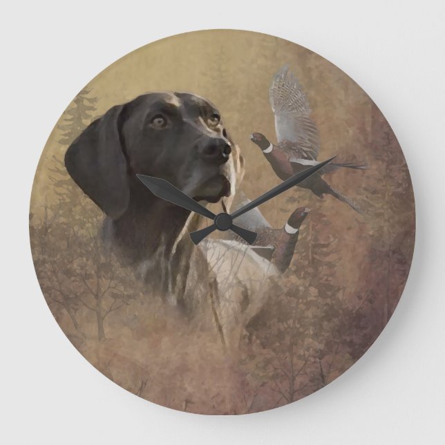 German Shorthaired Pointer ,Deutsch Kurzhaar Tapes Large Clock (Front)