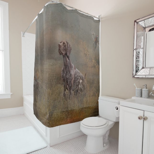 German Shorthaired Pointer ,Deutsch Kurzhaar Tapes Shower Curtain (In Situ)