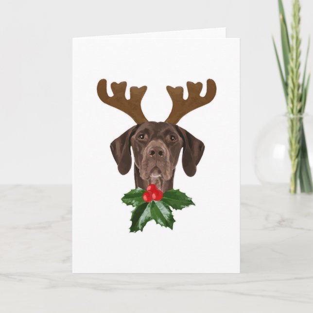 German Shorthaired Pointer Dog Antlers Christmas Card (Front)