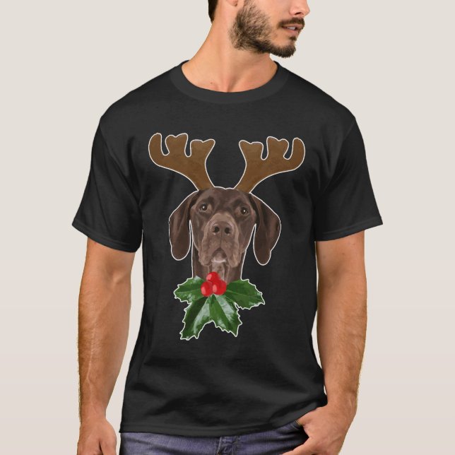 German Shorthaired Pointer Dog Antlers Christmas T-Shirt (Front)