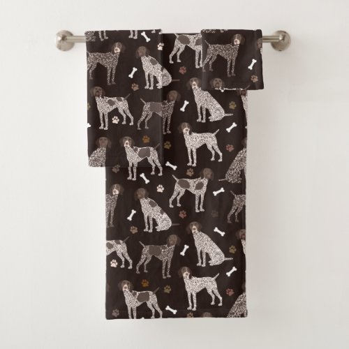 German Shorthaired Pointer Dog Bone and Paw Print Bath Towel Set