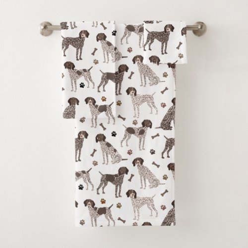 German Shorthaired Pointer Dog Bone and Paw Print  Bath Towel Set