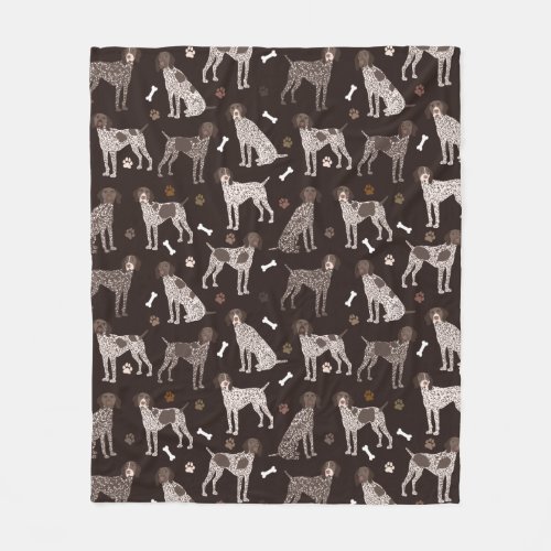 German Shorthaired Pointer Dog Bone and Paw Print Fleece Blanket