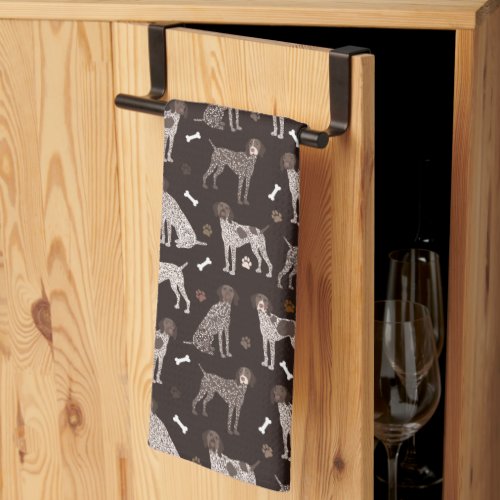 German Shorthaired Pointer Dog Bone and Paw Print Kitchen Towel