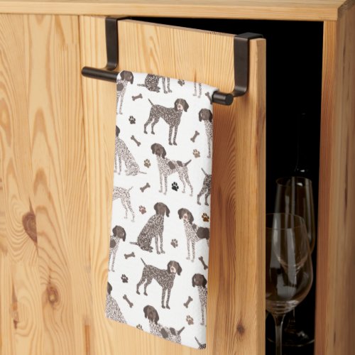 German Shorthaired Pointer Dog Bone and Paw Print  Kitchen Towel