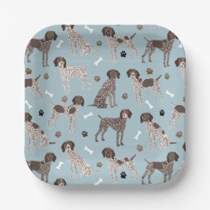 German Shorthaired Pointer Dog Bone and Paw Print Paper Plates