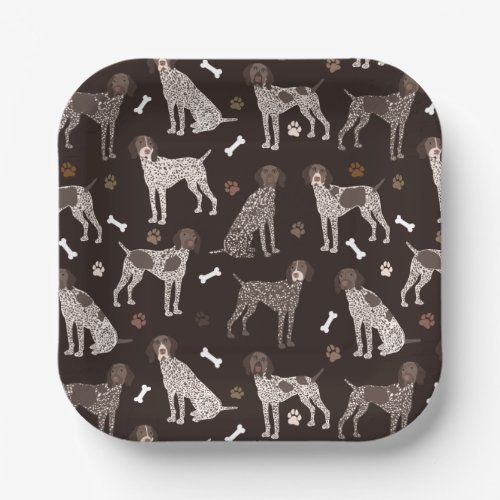 German Shorthaired Pointer Dog Bone and Paw Print Paper Plates