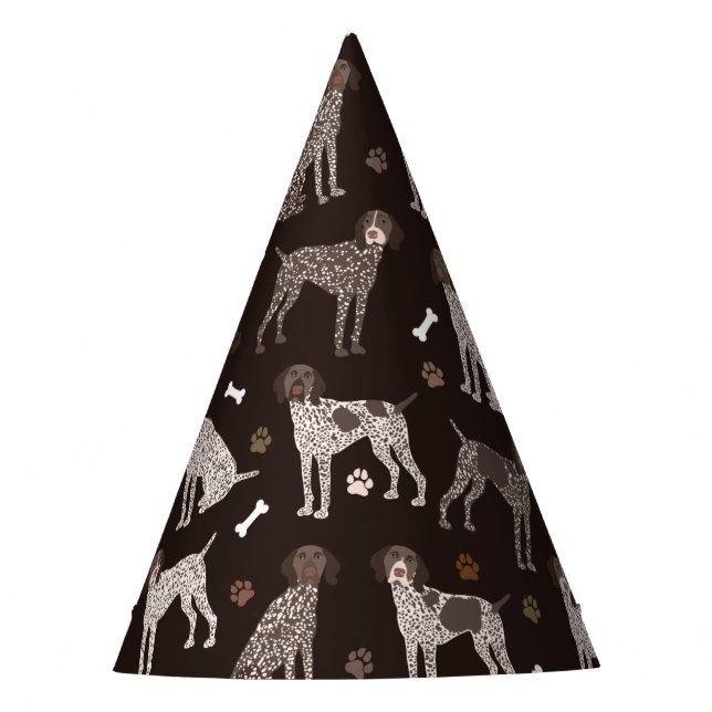 German Shorthaired Pointer Dog Bone and Paw Print Party Hat (Front)