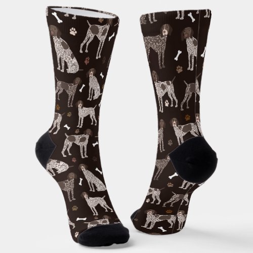 German Shorthaired Pointer Dog Bone and Paw Print Socks