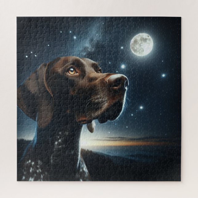 German Shorthaired Pointer Dog Nighttime Sky Moon Jigsaw Puzzle (Vertical)