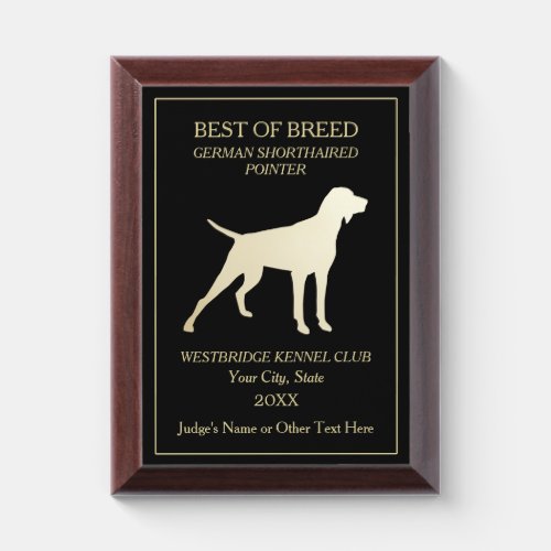 German Shorthaired Pointer Dog Show Award Plaque