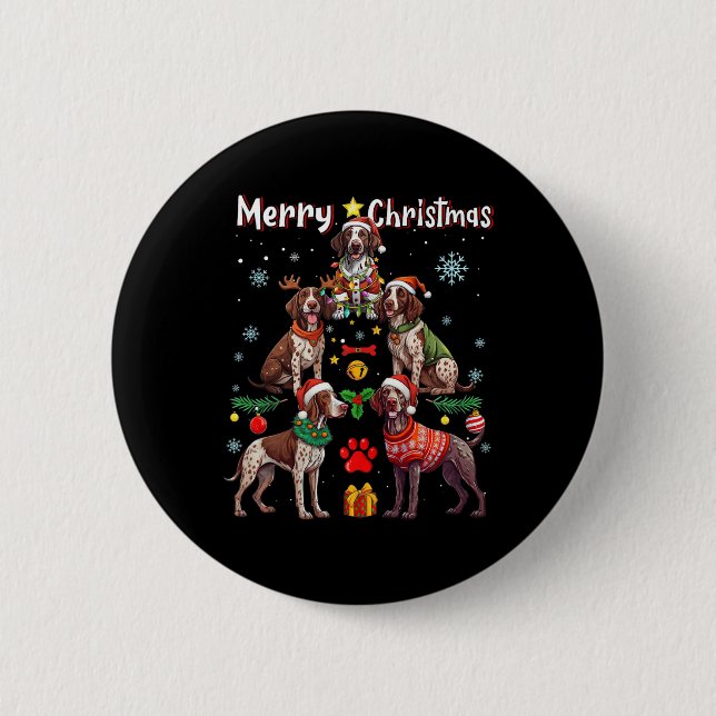 German Shorthaired Pointer Dogs Merry Christmas Tr Button (Front)