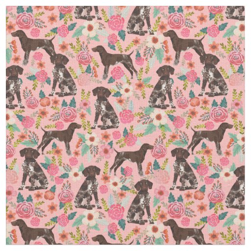German Shorthaired Pointer florals pink Fabric